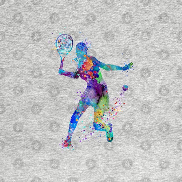 Girl Tennis Player Colorful Watercolor by LotusGifts